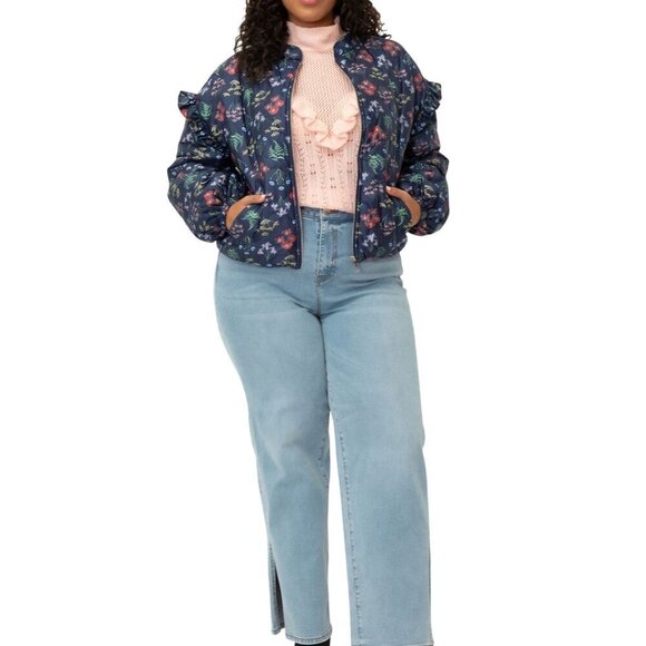 Eloquii Quilted Bomber Jacket NWOT Pressing Matters Blue Floral Size 26/28 - Picture 6 of 12